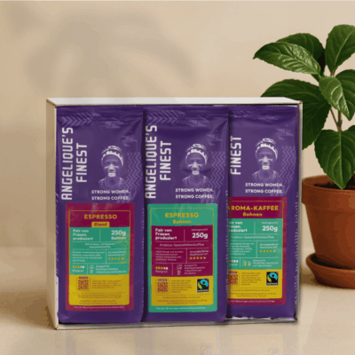 3x 250g Packung von Angelique's Finest im Probierpaket mit ganzen Bohnen.