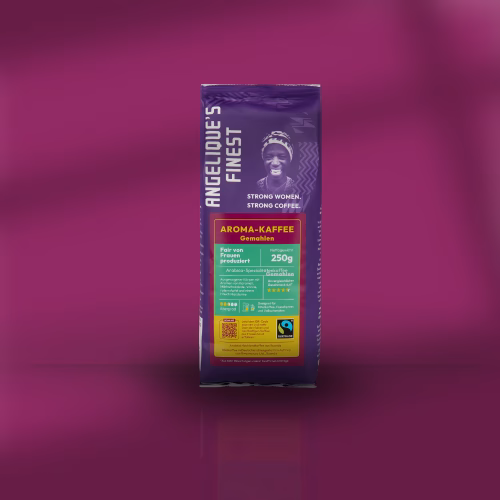 Angelique_s-Finest-Aroma-Kaffee-Bohne-250g-Kaffeepackung Angelique's Finest Fairtrade Aroma Kaffee in der 250g Packung.