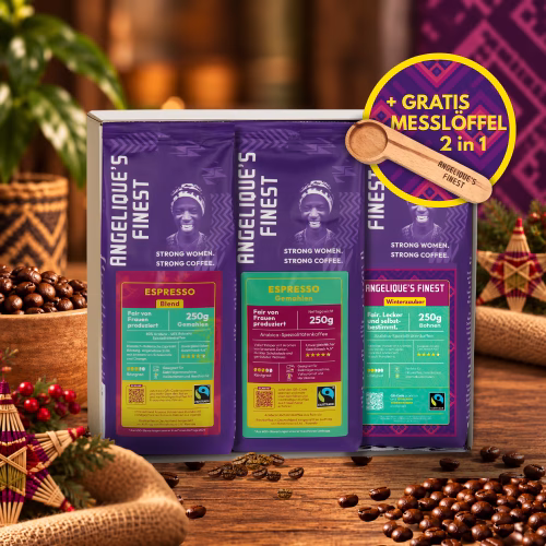 Angelique_s-Finest-Winterzauber-Kaffee-Box-mit-Messlöffel-aus-Holz Geschenkset Fairtrade Winterzauber 3x250g
