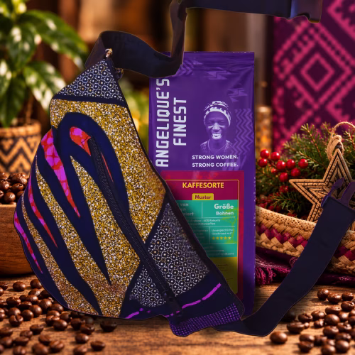 Angelique_s-Finest-handgemachte-Bauchtasche-aus-afrikanischem-Stoff-mit-Fairtrade-Kaffee-aus-Frauenh Fairtrade Specialty Coffee & Hip Bag im Weihnachtsset