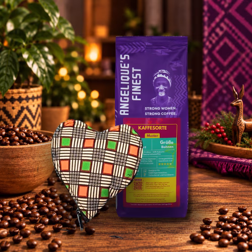 Angelique_s-Finest-ruandischer-Spezialitätenkaffee-mit-Einkaufsbeutel-aus-afrikanischem-Stoff Weihnachtsset mit Fairtrade Specialty Coffee & faltbare Einkaufstasche