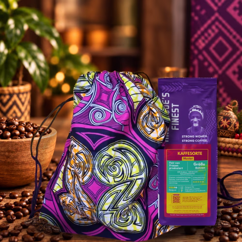 Fairtrade-Kaffee-250g-mit-Kitengebeutel Modische Gym Bag im afrikanischen Design mit einem Päckchen Kaffee
