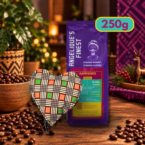 Vorschaubild-Angelique_s-Finest-250g-Kaffee-und-Einkaufsbeutel-aus-afrikanischem-Stoff Weihnachtsset mit Fairtrade Specialty Coffee & faltbare Einkaufstasche